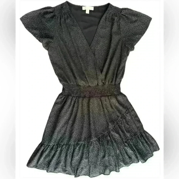 Michael Kors Women's Black Smocked Ruffled Lined Flutter Sleeve Dress (21) - Picture 3 of 10